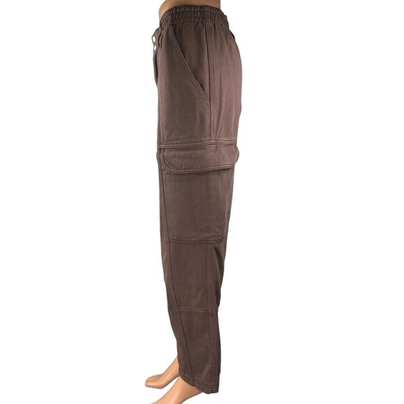 Pacsun Women's Brown Straight Wide Leg Elastic Waist Cargo Trousers Pants Size L - Picture 2 of 6